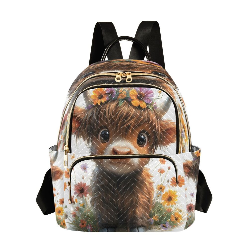 9384 Cute Highland Cow Mini Backpack Purse Travel Bag Lightweight Shoulder